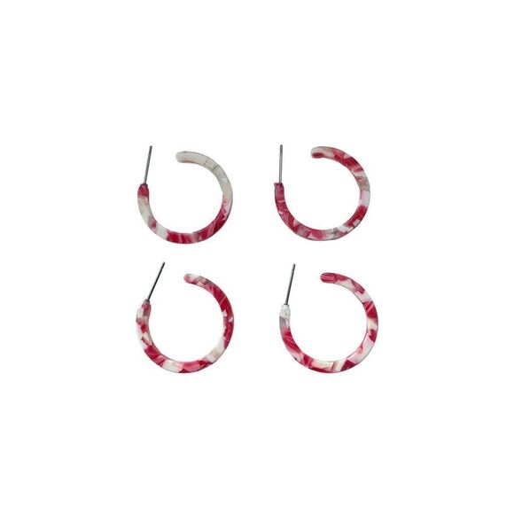 Swirled Red & White Marbleized Acetate Eco Hoop Handmade Earrings Unisex Gift - Picture 11 of 11